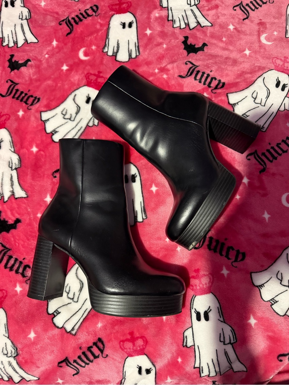 H&M Black Platform Block Heel Ankle Boots